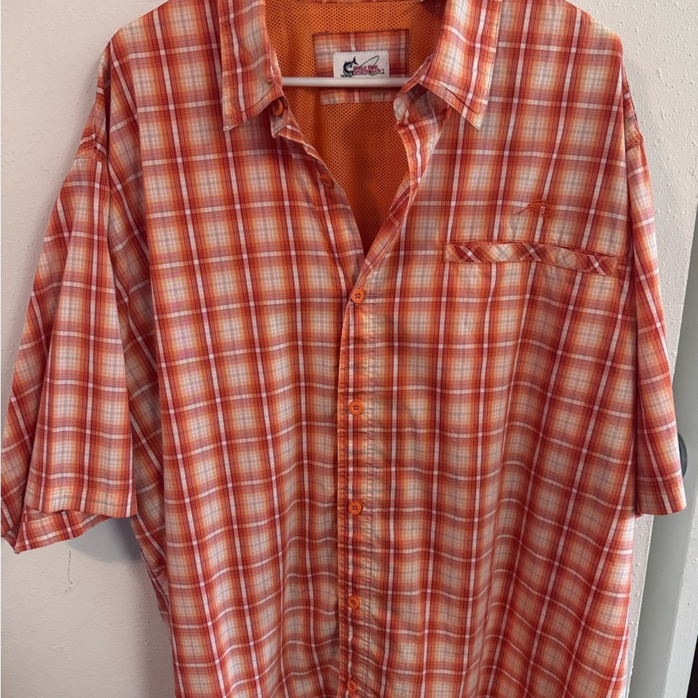 Bass Pro Shops Orange Plaid Casual Shirt